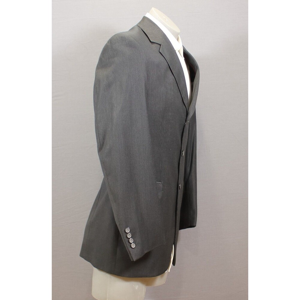 Retro 2 Pc Suit Mens 43 Black Striped 3 Btn Polyester Blend 40R Flat Fronts 31 W - Picture 4 of 11
